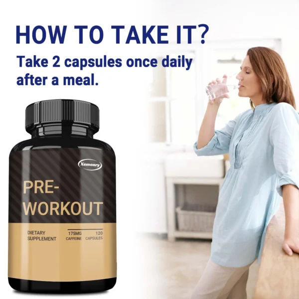 Pre-Workout Supplement - with Citrulline - Replenish Energy, Build Muscle, Improve Athletic Performance - 120 Capsules - Image 5