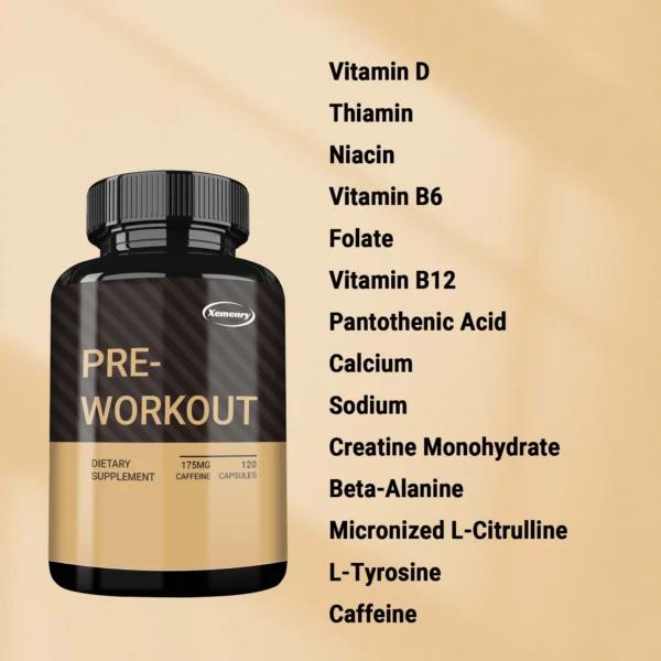 Pre-Workout Supplement - with Citrulline - Replenish Energy, Build Muscle, Improve Athletic Performance - 120 Capsules - Image 3