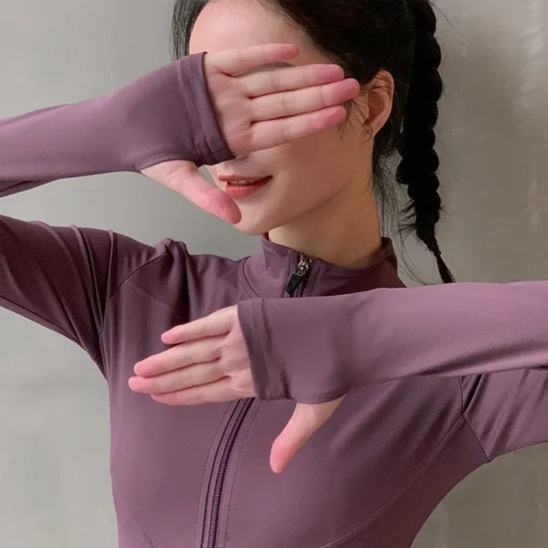 2024 Women Sport Jacket Zipper Yoga Coat Clothes Quick Dry Fitness Jacket Running Hoodies Thumb Hole Sportwear Gym Workout Top - Image 4