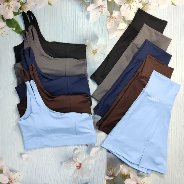 Yoga Skirt Set Women Workout Sport Suits Gym Wear High Wais Fitness Crop Top Female Tennis Sportswear One Shoulder Bra Female - Image 3