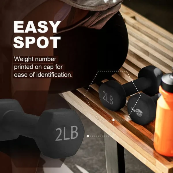2lb Neoprene Hex Dumbbells Anti-Slip Anti-Roll Hand Weights Home Gym Resistance Training Fitness Workout - Image 4