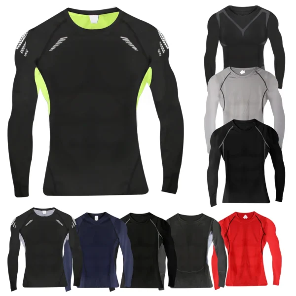 Men‘s Compression Shirts Quick Dry Stretch Shirts Sport Fitness Cycling Running T-Shirts Workout Training Underwear Gym Clothing - Image 2