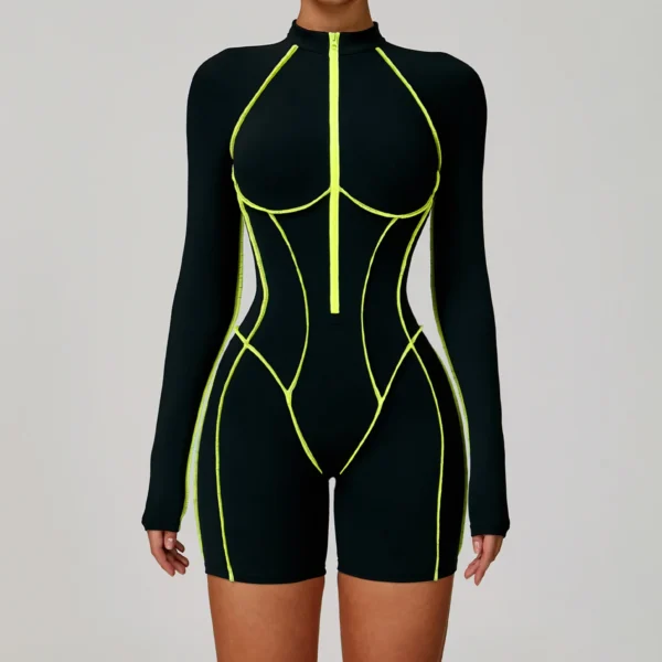 Women Tracksuit Yoga Set Short Jumpsuits Zipper Long Sleeved Bodysuit Fitness Rompers Sportswear Gym Set Push Up Workout Clothes - Image 4