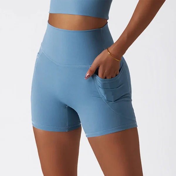 Summer High Waist Yoga Shorts Women Gym Push Ups Hip Lift Pants Pocket Breathable Fitness Running Cycling Sports Shorts Women - Image 2