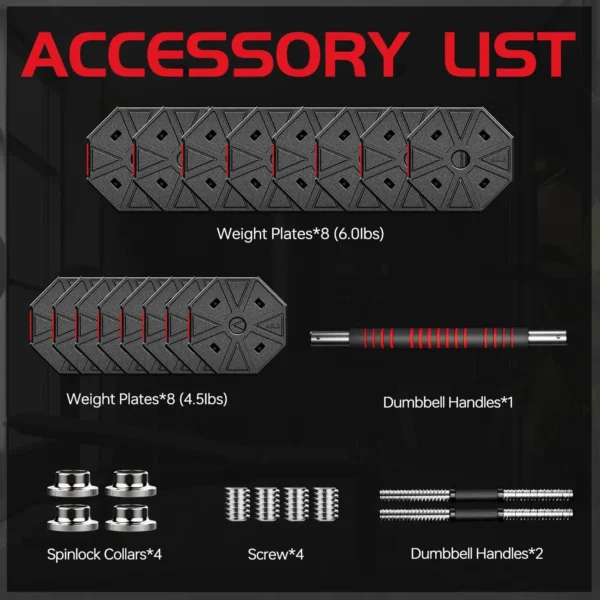 Adjustable Weights Dumbbells Set, 66Lbs 88Lbs 3 in 1 Adjustable Weights Dumbbells Barbell Set, Home Fitness Weight Set Gym - Image 5