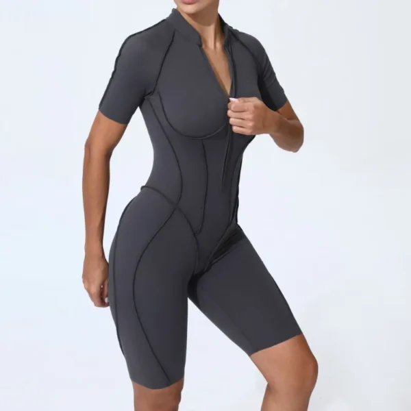 Zipper Short-sleeved Yoga Sports Fitness Jumpsuits Sets Without Chest Pad Tight Bodysuits Shorts Gym Workout Clothes for Women - Image 4