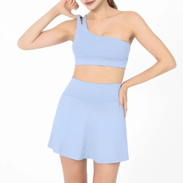 Yoga Skirt Set Women Workout Sport Suits Gym Wear High Wais Fitness Crop Top Female Tennis Sportswear One Shoulder Bra Female - Image 5