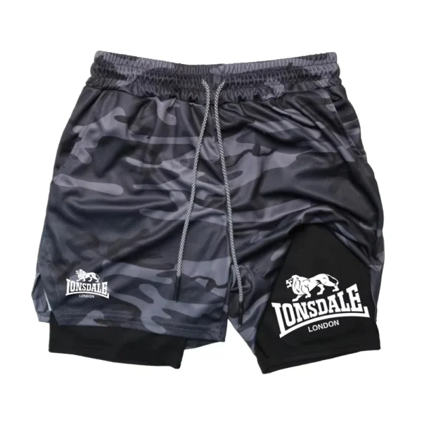 Print 2 in 1 Running Shorts for Men Gym Workout with Phone Pocket Towel Loop Summer Sport Athletic Activewear RL00093 - Image 2