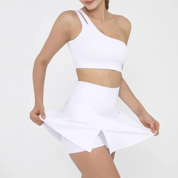 Yoga Skirt Set Women Workout Sport Suits Gym Wear High Wais Fitness Crop Top Female Tennis Sportswear One Shoulder Bra Female - Image 2