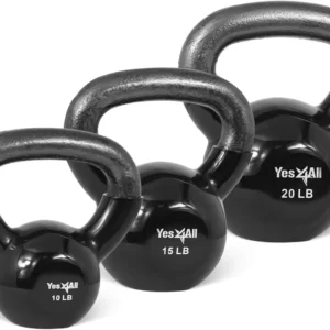 Black Kettlebell Set Vinyl Coated Weights Combo for Full Body Workout Equipment Push up, Grip Strength Training