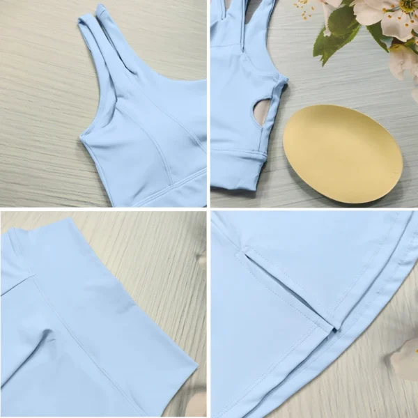 Yoga Skirt Set Women Workout Sport Suits Gym Wear High Wais Fitness Crop Top Female Tennis Sportswear One Shoulder Bra Female - Image 6