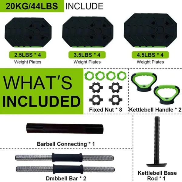 4 in 1 Adjustable Dumbbell Set,44lbs Weight Set with Iron Handle Used as Kettlebell, Barbell, Push up Stand for Home Gym,Octagon - Image 6