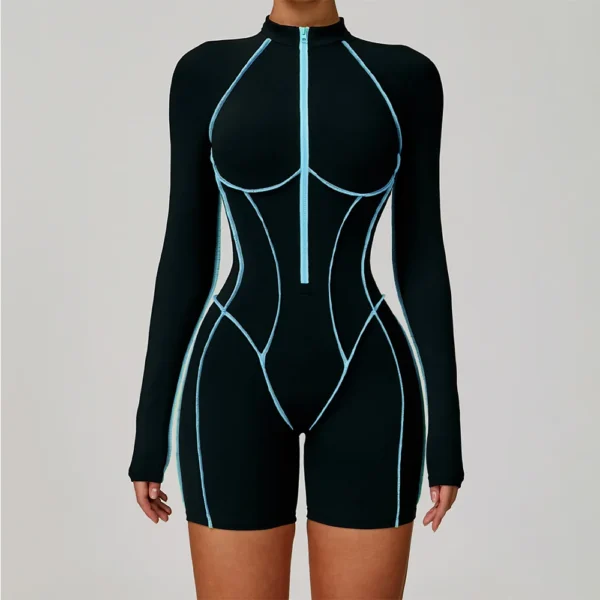 Women Tracksuit Yoga Set Short Jumpsuits Zipper Long Sleeved Bodysuit Fitness Rompers Sportswear Gym Set Push Up Workout Clothes - Image 6