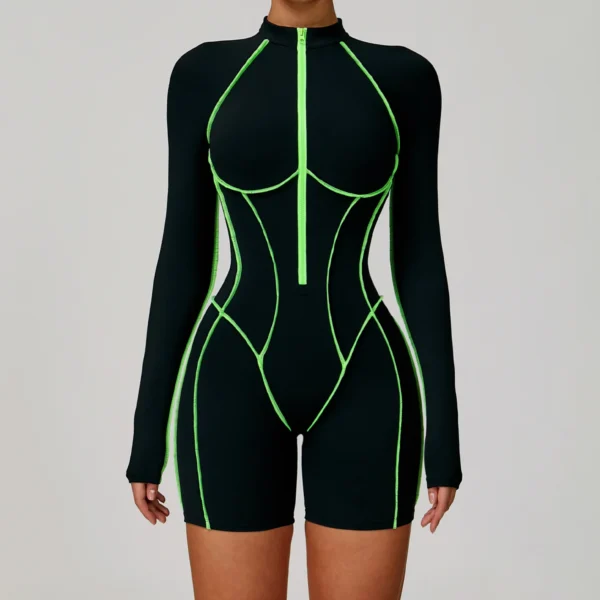 Women Tracksuit Yoga Set Short Jumpsuits Zipper Long Sleeved Bodysuit Fitness Rompers Sportswear Gym Set Push Up Workout Clothes - Image 5