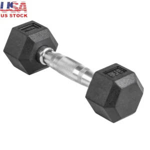 Hex Rubber Dumbbell 5lb Durable Weight Training Fitness Equipment Ergonomic Handle Non Roll Design Home Gym Exercise