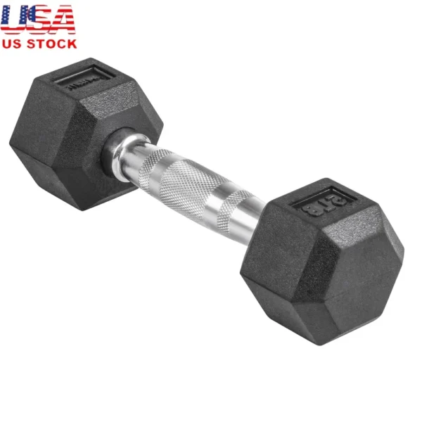Hex Rubber Dumbbell 5lb Durable Weight Training Fitness Equipment Ergonomic Handle Non Roll Design Home Gym Exercise