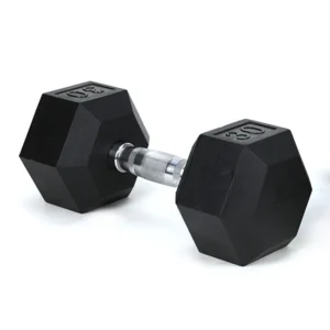 1piece 30LB Rubber Coated Solid Cast Iron Dumbbell with Contoured Chrome Handle, Hexagon Head,for Home Exercise and Gym Training