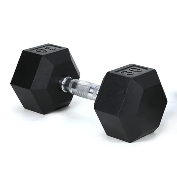 1piece 30LB Rubber Coated Solid Cast Iron Dumbbell with Contoured Chrome Handle, Hexagon Head,for Home Exercise and Gym Training