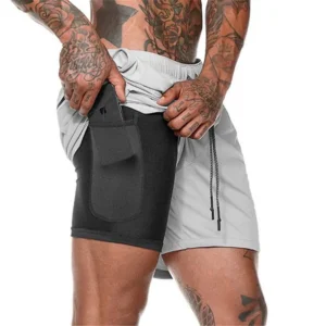 Men Sport Shorts mesh breathable Double-deck Running Shorts 2 In 1 Beach Bottoms Summer Fitness Training Jogging Short Pants Men
