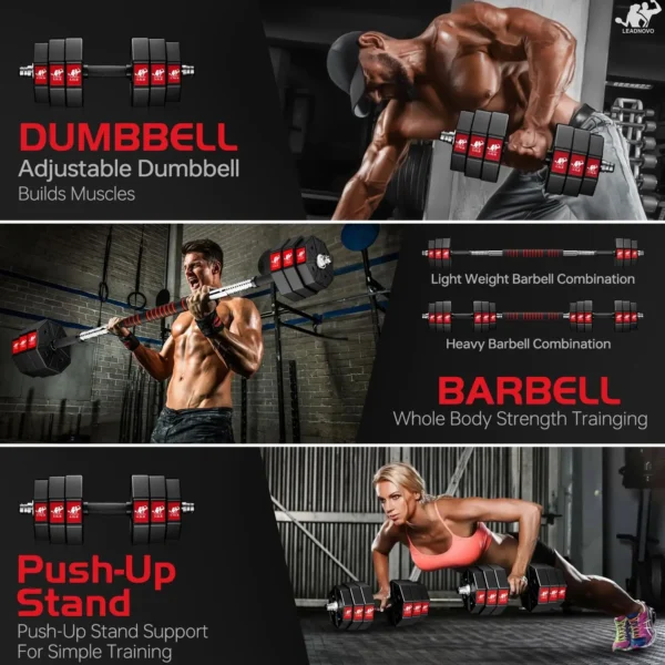 Adjustable Weights Dumbbells Set, 66Lbs 88Lbs 3 in 1 Adjustable Weights Dumbbells Barbell Set, Home Fitness Weight Set Gym - Image 3