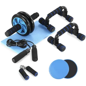 5-In-1 AB Wheel Roller Kit with Push-Up Bar Jump Rope Hand Gripper and Knee Pad Abdominal Core Carver Fitness Workout