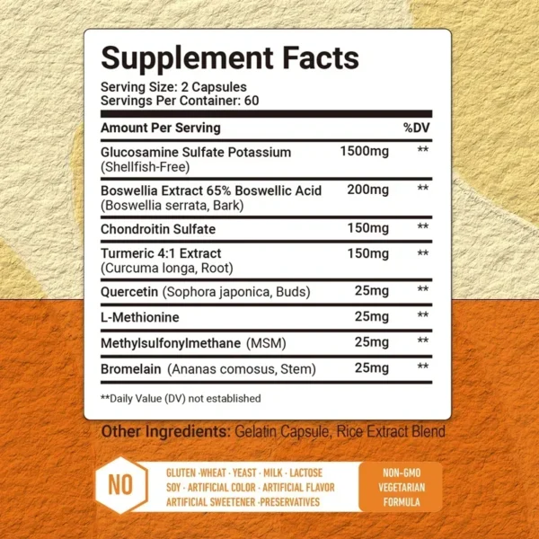 Glucosamine Chondroitin MSM Turmeric - for Joint & Bone Health Nutrition Supplement, Relieves Joint Pain, Promote Joint Mobility - Image 2