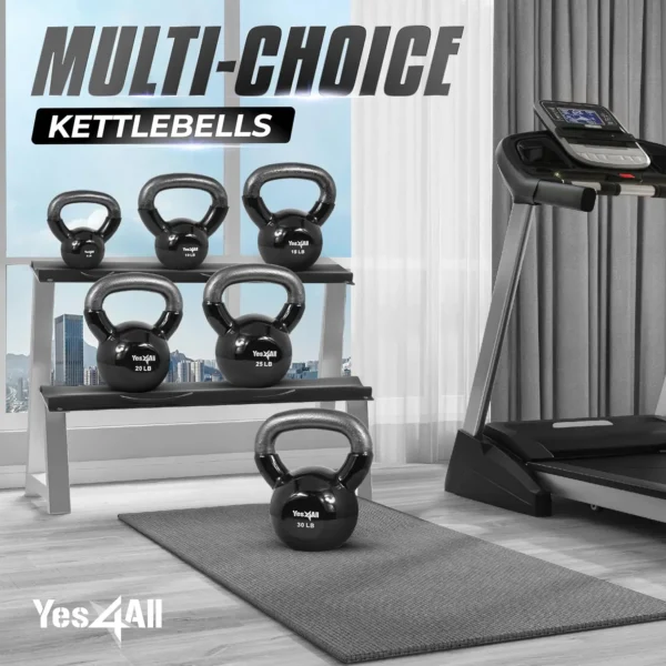 Black Kettlebell Set Vinyl Coated Weights Combo for Full Body Workout Equipment Push up, Grip Strength Training - Image 3