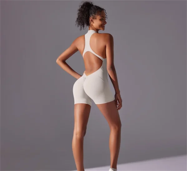 Solid color high-intensity nude tight fitting sports back jumpsuit yoga suit tight fitting running fitness suit - Image 3
