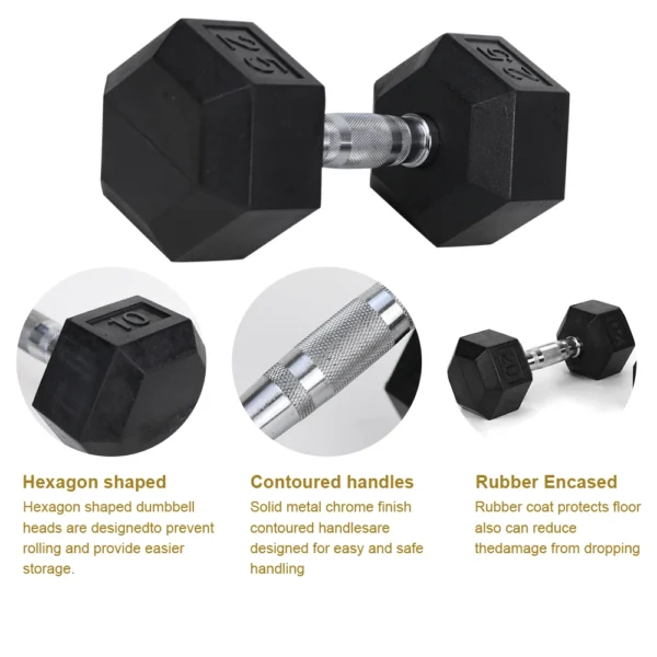 1piece 30LB Rubber Coated Solid Cast Iron Dumbbell with Contoured Chrome Handle, Hexagon Head,for Home Exercise and Gym Training - Image 5