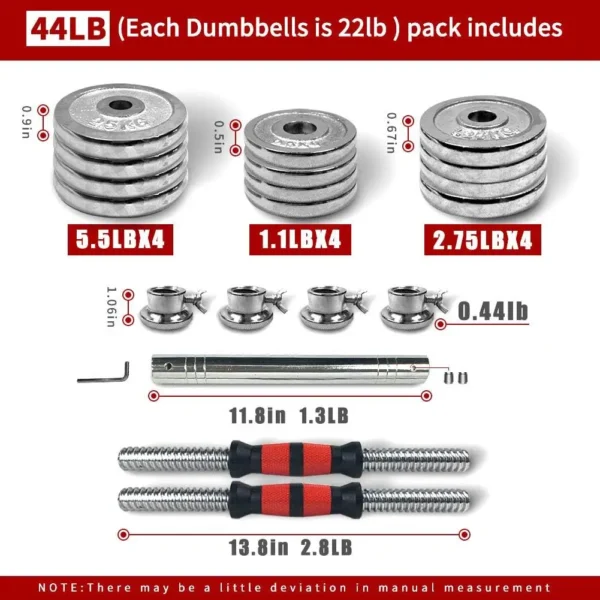 Adjustable Dumbbell Set Home Gym Cast Iron Barbell Sets with Carry Box 44lbs Office Bedroom Workout Dumbbells for Men and Women - Image 4