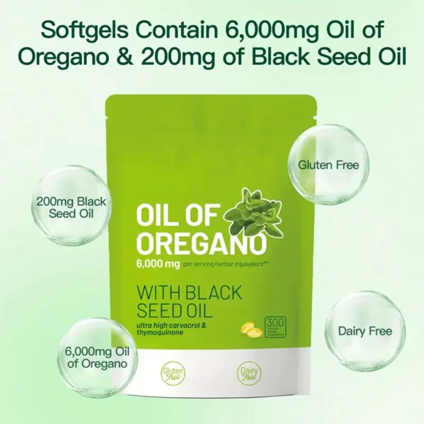 300 Capsules Oil Of Oregano with Black Seed Oil - Natural Antioxidants for Fitness Nutritional Support - Highly Effective - Image 4