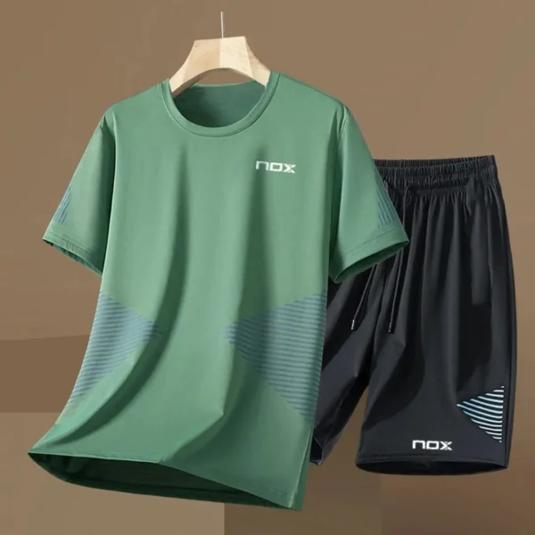 2025 summer new men's 3D printed short sleeve suit fitness tennis sportswear round neck short sleeve T-shirt shorts men's wear - Image 3