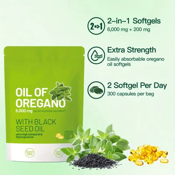 300 Capsules Oil Of Oregano with Black Seed Oil - Natural Antioxidants for Fitness Nutritional Support - Highly Effective - Image 5