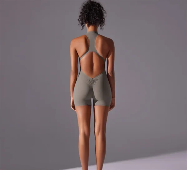 Solid color high-intensity nude tight fitting sports back jumpsuit yoga suit tight fitting running fitness suit - Image 6
