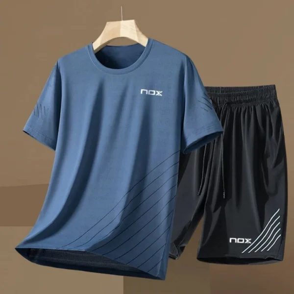 2025 summer new men's 3D printed short sleeve suit fitness tennis sportswear round neck short sleeve T-shirt shorts men's wear - Image 2