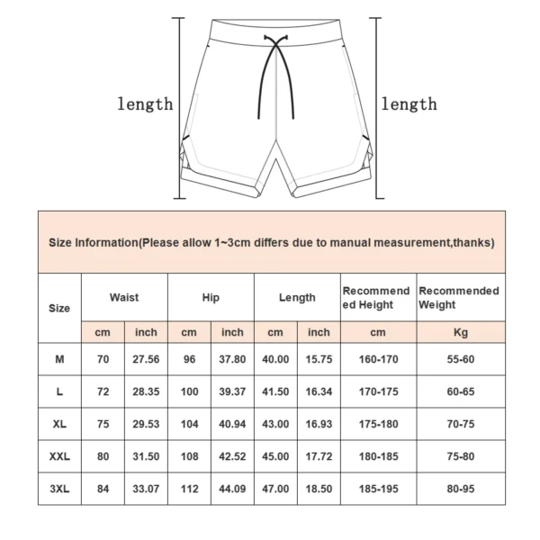 Men's Running Shorts 2 In 1 Fitness Sport Workout Training Shorts Breathable Quick Dry Double Layer Summer Beach Gym Shorts Men - Image 6