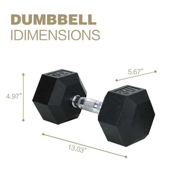 1piece 30LB Rubber Coated Solid Cast Iron Dumbbell with Contoured Chrome Handle, Hexagon Head,for Home Exercise and Gym Training - Image 2