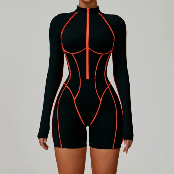 Women Tracksuit Yoga Set Short Jumpsuits Zipper Long Sleeved Bodysuit Fitness Rompers Sportswear Gym Set Push Up Workout Clothes - Image 2