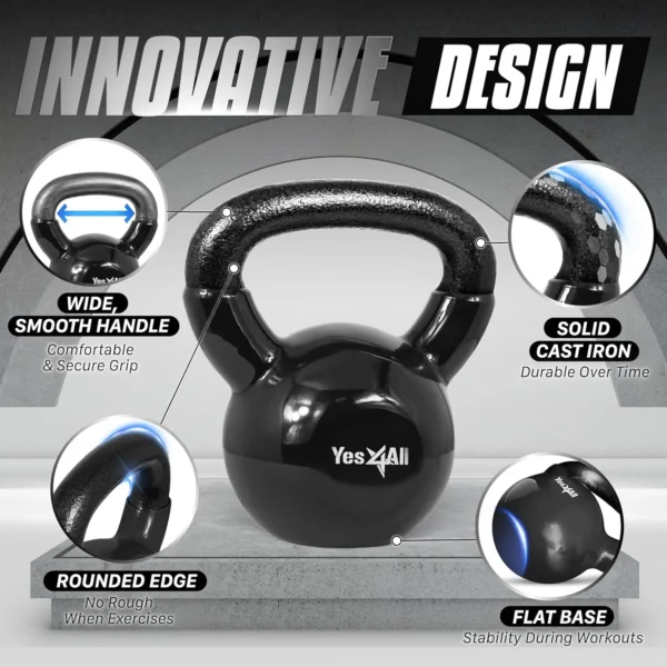 Black Kettlebell Set Vinyl Coated Weights Combo for Full Body Workout Equipment Push up, Grip Strength Training - Image 5