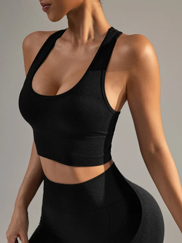 Mileegirl Seamless Women Yoga Bra Ribbed Sports Crop Tops Racer Back Gym Tank Top No Pads Quick Drying Fitness Workout Tops - Image 2