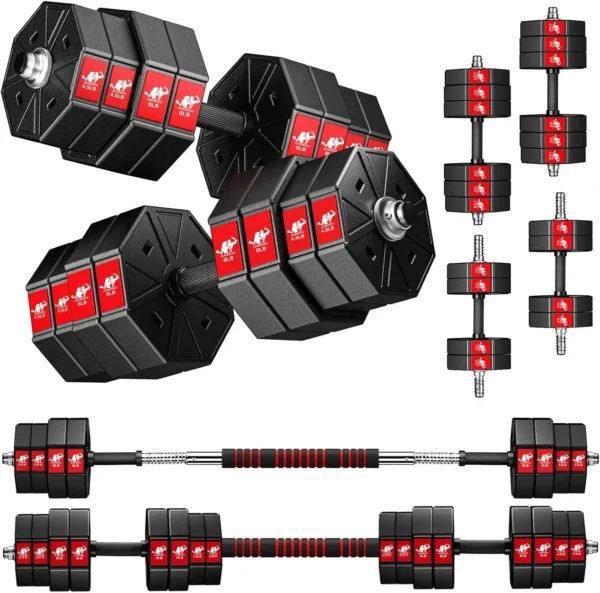 Adjustable Weights Dumbbells Set, 66Lbs 88Lbs 3 in 1 Adjustable Weights Dumbbells Barbell Set, Home Fitness Weight Set Gym