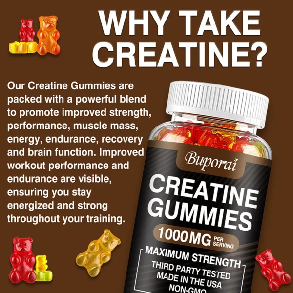 Creatine Monohydrate Gummies - Pre/post Workout, Fitness, Strength, Muscle Building Provide Energy Supplements - Image 6
