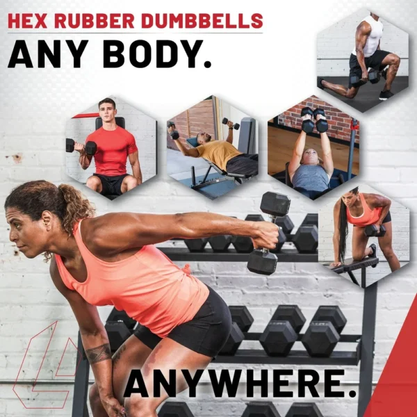 Hex Rubber Dumbbell 5lb Durable Weight Training Fitness Equipment Ergonomic Handle Non Roll Design Home Gym Exercise - Image 5