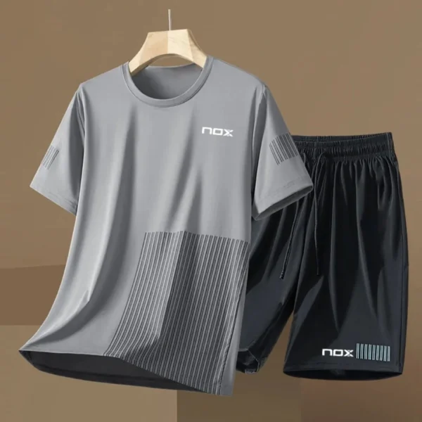 2025 summer new men's 3D printed short sleeve suit fitness tennis sportswear round neck short sleeve T-shirt shorts men's wear - Image 4
