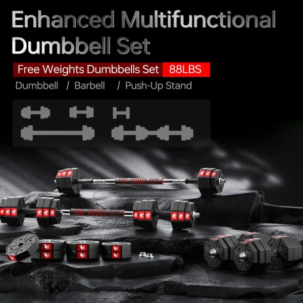 Adjustable Weights Dumbbells Set, 66Lbs 88Lbs 3 in 1 Adjustable Weights Dumbbells Barbell Set, Home Fitness Weight Set Gym - Image 2