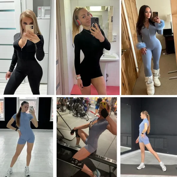 Summer Zipper Workout Jumpsuit Sports Overalls Women Gym Clothing Running Fitness Suits Gym Tracksuit Short Sportswear Yoga Set - Image 5
