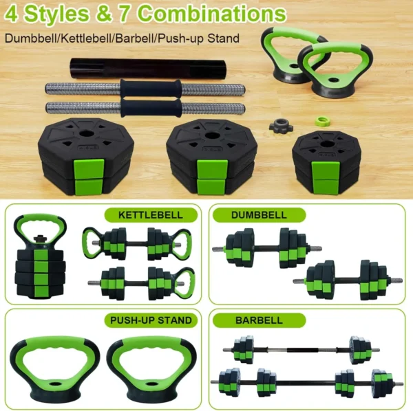 4 in 1 Adjustable Dumbbell Set,44lbs Weight Set with Iron Handle Used as Kettlebell, Barbell, Push up Stand for Home Gym,Octagon - Image 2
