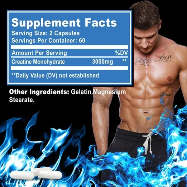 Creatine Monohydrate - Enhance Muscle Strength, Promote Muscle Growth, Improve Athletic Performance, Vegetarian, Gluten-free - Image 2